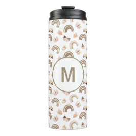 Modern Whit Pink Butterflies Rainbow Monogram Thermosbecher