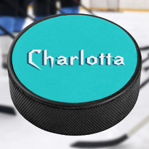 Modern White 3D Cuztomized Name Türkisblau Eishockey Puck