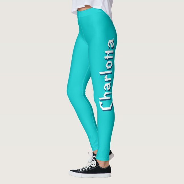 Modern White 3D Cuztomized Name | Türkisblau Leggings (Links)