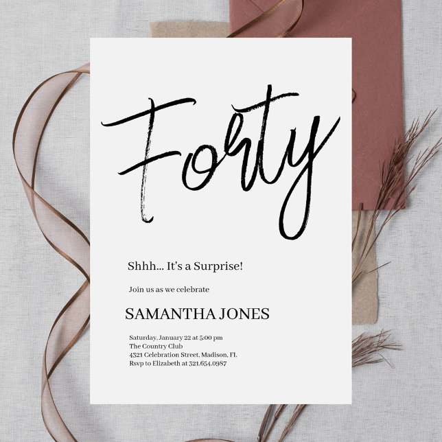 Modern White and Black 40. Geburtstag Party Einladung (Von Creator hochgeladen)