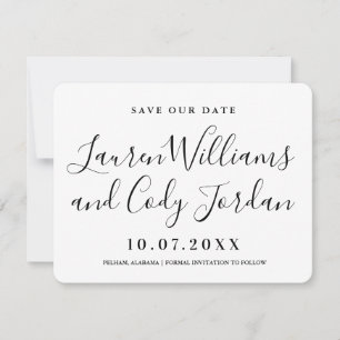 Modern White and Black Script Save the Date Einladung
