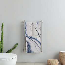 Modern White and Blue Minimalist Marble Badhandtuch Set