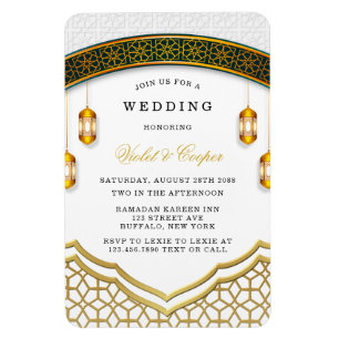 Modern White and Gold Islamic Wedding Einladung Magnet