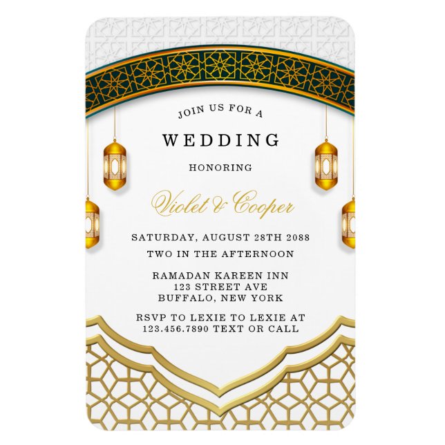 Modern White and Gold Islamic Wedding Einladung Magnet (Vertikal)