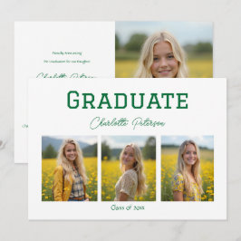 Modern White and Green Photo Grad Announcement Einladung