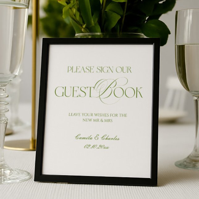 Modern White and Green Wedding Guestbook Poster (Von Creator hochgeladen)