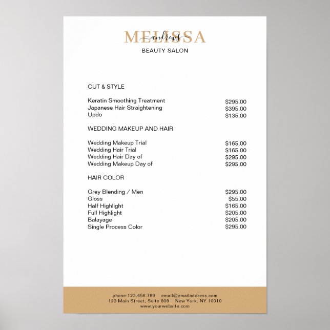 Modern White Beige Brown Price List Poster (Vorne)