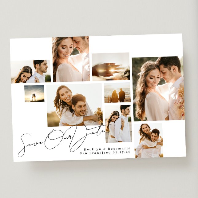 Modern White Black Collage 9 Multi-Foto Save The Date (Von Creator hochgeladen)