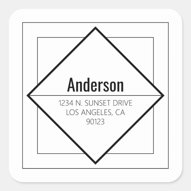 Modern White & Black Geometric Return Address  Quadratischer Aufkleber (Vorderseite)