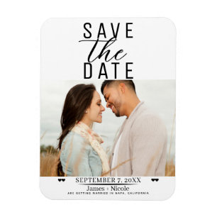 Modern White Black Save the Date Wedding Foto Magnet