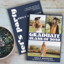 Modern White & Blue 3 Foto Grad Party