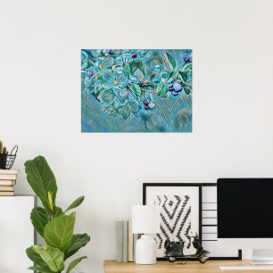 Modern White Blue Green Cherry Blossom Wasserfarbe Poster