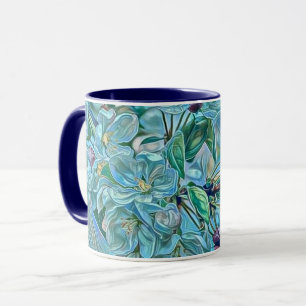 Modern White Blue Green Cherry Blossom Wasserfarbe Tasse