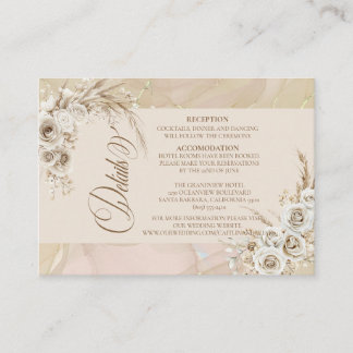 Modern White Boho Floral Arch Wedding Details Card Begleitkarte