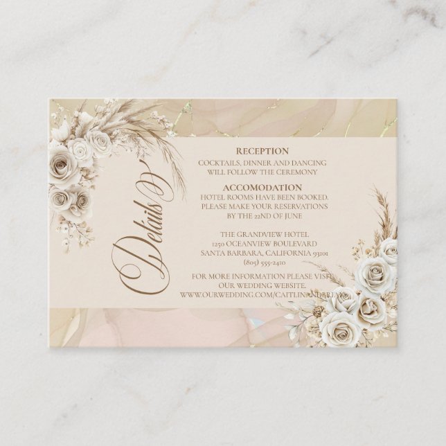 Modern White Boho Floral Arch Wedding Details Card Begleitkarte (Vorderseite)