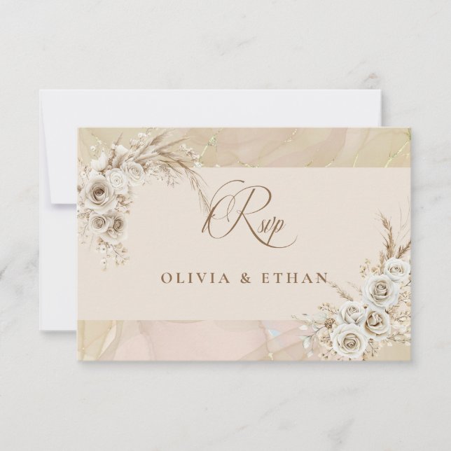 Modern White Boho Floral Arch Wedding RSVP Card (Vorderseite)