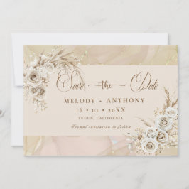 Modern White Boho Floral Wedding Save The Date Car