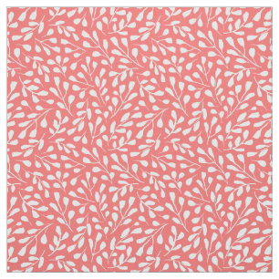 Modern White Botanic Leaf Muster Coral Pink Stoff