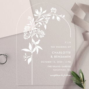 Modern White Botanical Arch Wedding Acryleinladungen