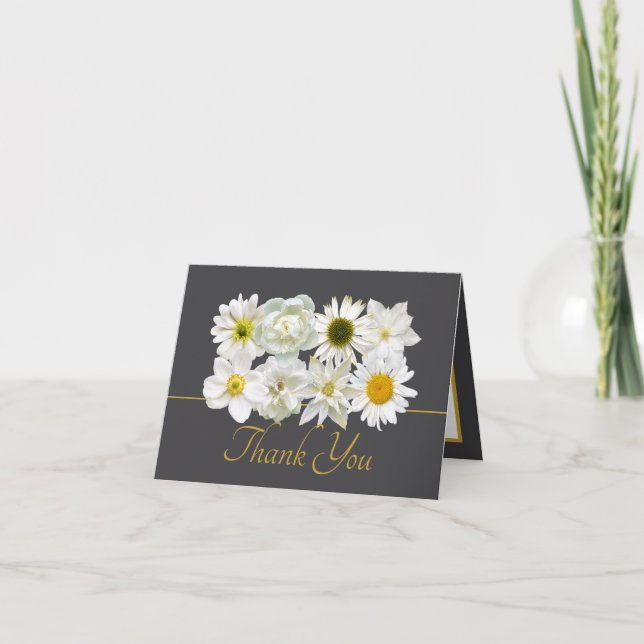 Modern White Botanical Flowers Elegant Thank You Karte (Vorderseite)