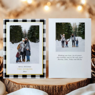 Modern White Buffalo Kariert Weihnachten Zwei Foto Folien Feiertagskarte