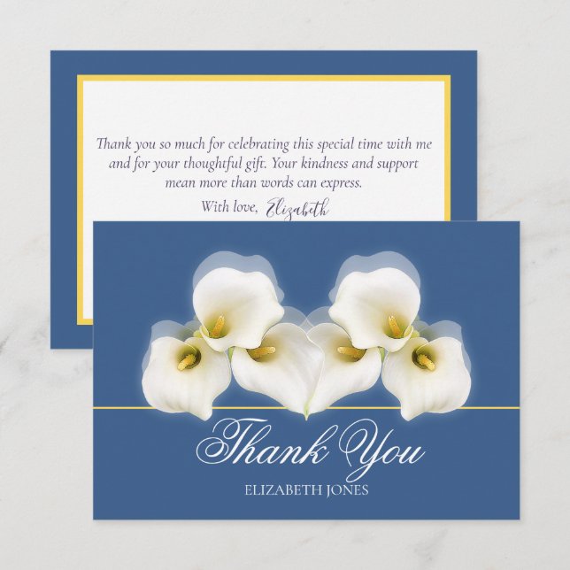 Modern White Calla Lilies Bridal Shower Thank You Dankeskarte (Vorne/Hinten)