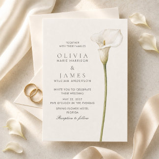 Modern White Calla Lily Minimalist Wedding  Einladung