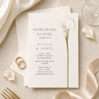 Modern White Calla Lily Wedding Rehearsal Dinner Einladung
