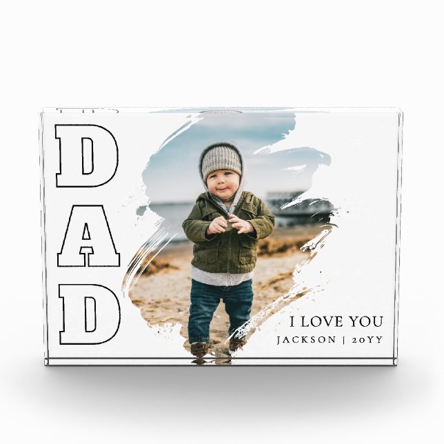 Modern White Cool Brushstroke  I Love You Dad Fotoblock (Vorderseite)