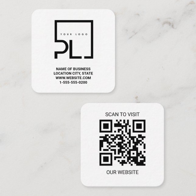 Modern White Custom Logo and QR Code Square Busine Quadratische Visitenkarte (Vorne/Hinten)
