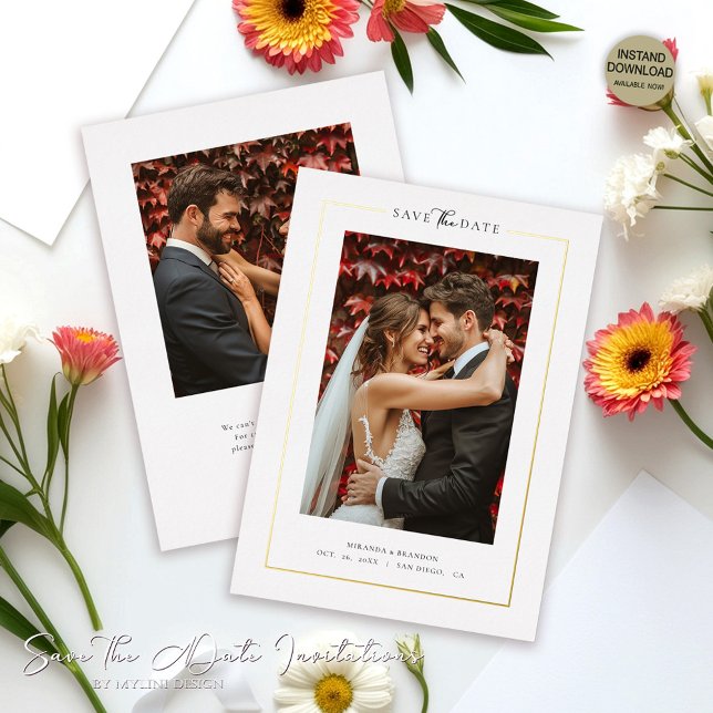 Modern White Elegant Photo Wedding Save the Date Folieneinladung (Von Creator hochgeladen)