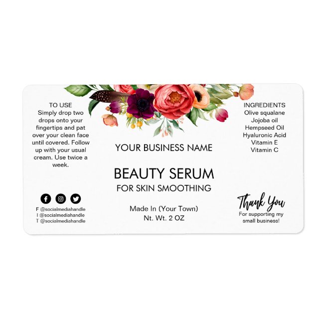Modern White Floral Face Serum Label (Vorne)