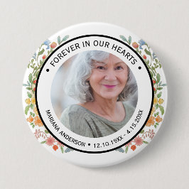 Modern White Floral Forever in our Hearts Memorial Button