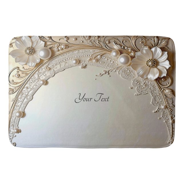 Modern White Flowers Pearls Bath Mat Badematte (Vorderseite)