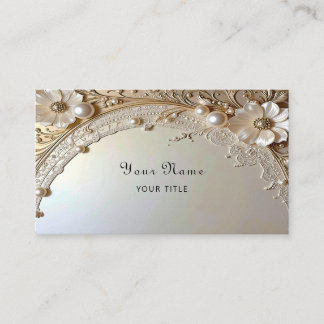 Modern White Flowers Pearls Business Card Visitenkarte
