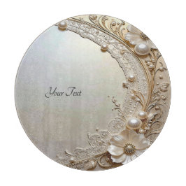 Modern White Flowers Pearls Cutting Board Schneidebrett