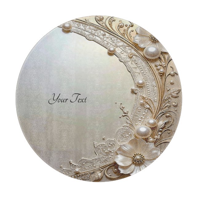 Modern White Flowers Pearls Cutting Board Schneidebrett (Vorderseite)