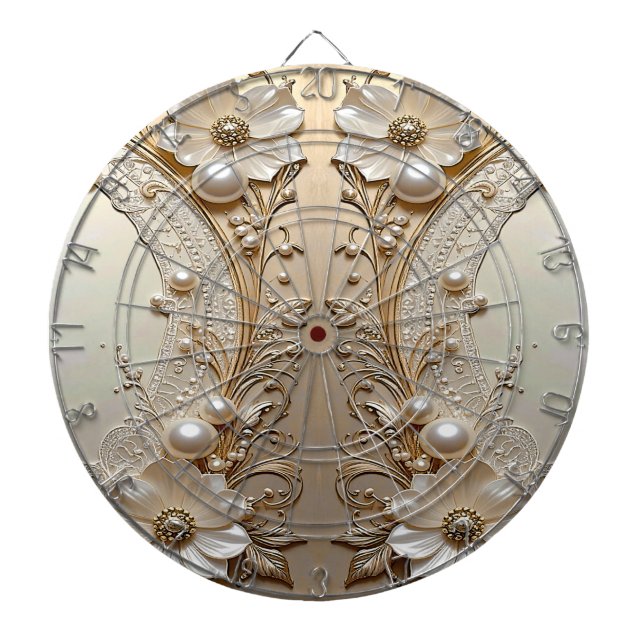 Modern White Flowers Pearls Dartboard Dartscheibe (vorne)