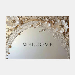 Modern White Flowers Pearls Doormat Fußmatte