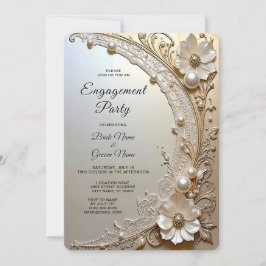 Modern White Flowers Pearls Engagement Invitation Einladung
