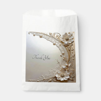 Modern White Flowers Pearls Favor Bag Geschenktütchen