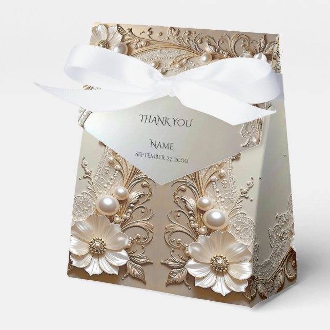 Modern White Flowers Pearls Favor Box Geschenkschachtel (Vorderseite)