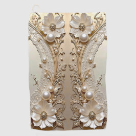 Modern White Flowers Pearls Golf Towel Golfhandtuch