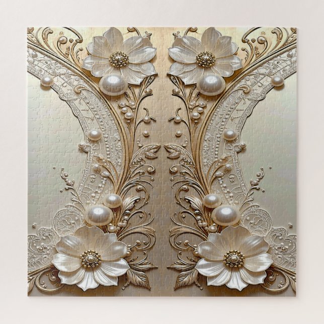 Modern White Flowers Pearls Jigsaw Puzzle (Vertikal)