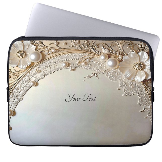 Modern White Flowers Pearls Laptop Sleeve (Vorderseite)