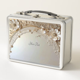 Modern White Flowers Pearls Lunchbox
