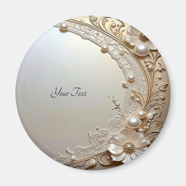 Modern White Flowers Pearls Magnet (Vorne)
