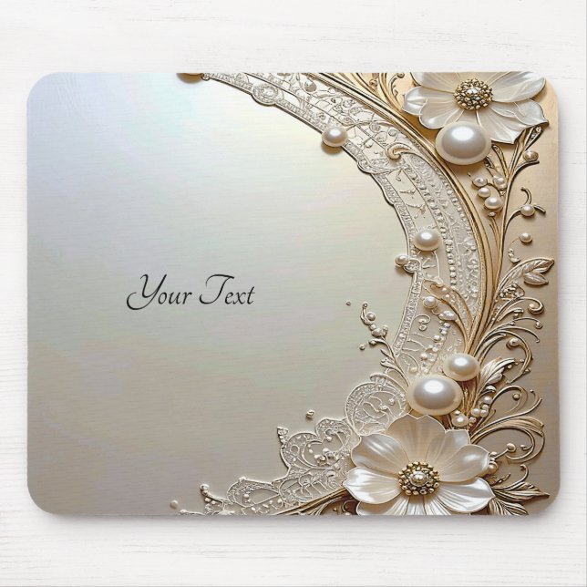 Modern White Flowers Pearls Mousepad (Vorne)
