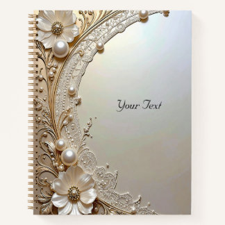 Modern White Flowers Pearls Notebook Notizbuch