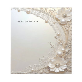 Modern White Flowers Pearls Notepad Notizblock